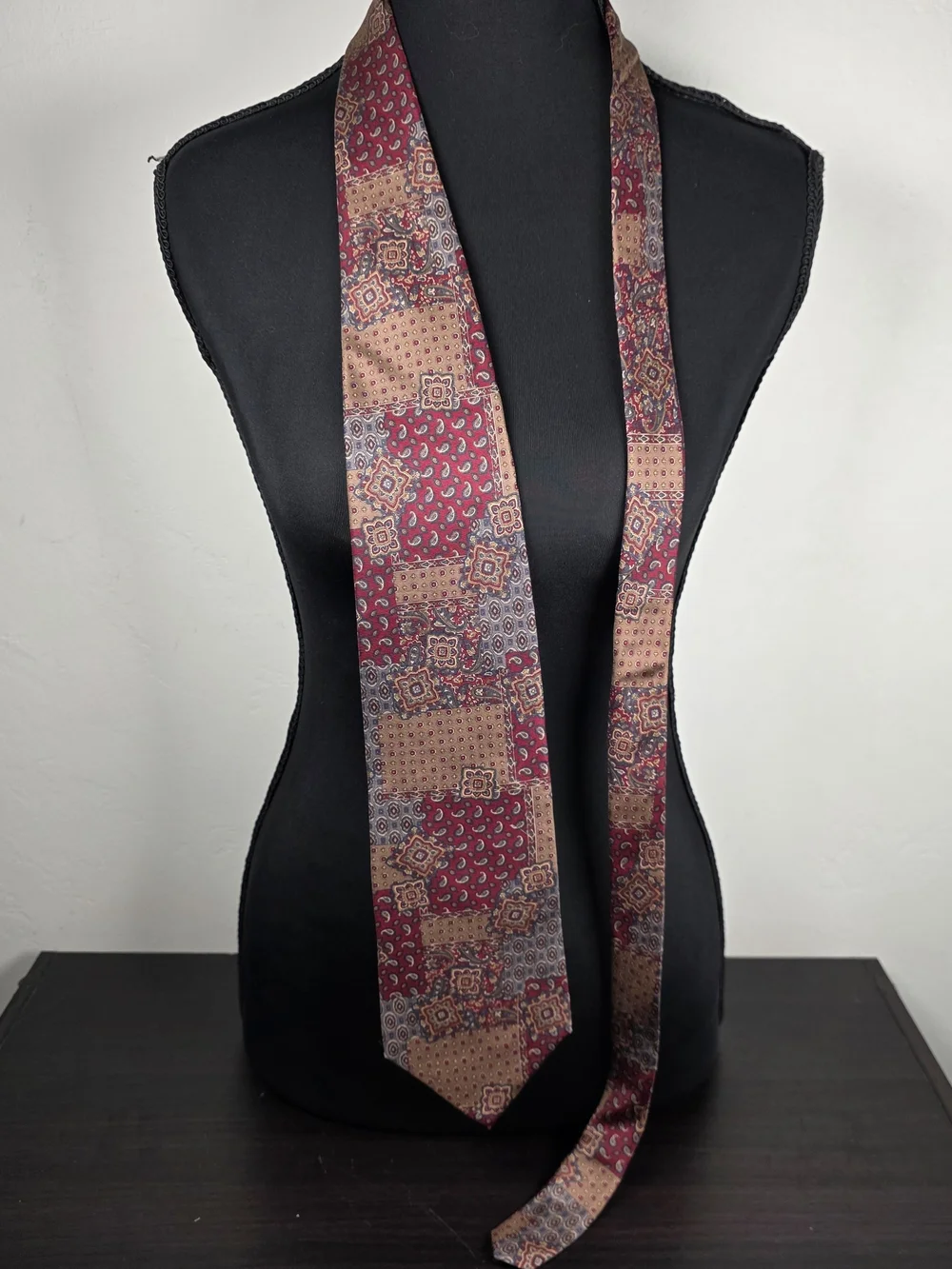 Vintage 90s Bill Blass 100% Silk Patchwork Paisley Tie